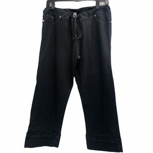JACK & JINGER FAUX CUFF BOTTOM BLACK WITH WHITE STITCHING CAPRI PANTS XL